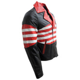 Classyak Biker Leather Jacket USA Flag, Protection on Shoulders, Elbows & Back